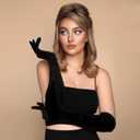 VIBILIA Long Opera Gloves for Women, 1920s Satin Tea Party Gloves Costume, Stretchy Adult Size Glove for Wedding Bridal Dress (Black)