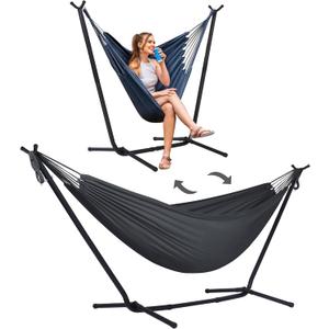 SUNCREAT 2-in-1 Hammocks Convertible Portable Double Hammock with Stand Included, Outdoor Hammock and Stand, Patented, Dark Grey