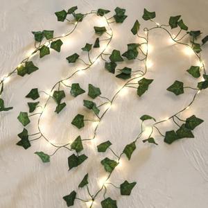 2 Pack 6.56 Ft Green Ivy Leaves Fairy String Lights Battery Operated, 40 LEDs Battery Powered Artificial Garland Plant Vine Fairy Light for Bedroom Wedding Party Holiday Patio DecorWarm White