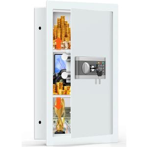 25.6" Tall Fireproof Wall Safes Between the Studs 16" Centers, Hidden Wall Safe with 2 Removable Shelf & Hidden Tray, Heavy Duty Wall Mount Safe for Money, Jewelry, Passport, Valuables(White)
