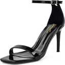 GENSHUO Women's Heeled Sandals Dressy Strappy Stiletto High Heels 3 Inch Square Open Toe Ankle Strap Buckle Sexy Prom Wedding Dress Shoes Ankle Wrap (8, Patent Black)