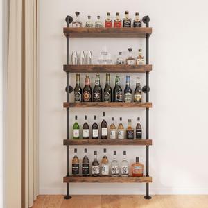 5-Tier Wall Mounted Wine Rack, Industrial Pipe Bar Shelf for Wine Bottle Storage, Industrial Pipe Shelves Shelf Shelving for Home Bar Dining Room Kitchen (39.4" W x 79" H)