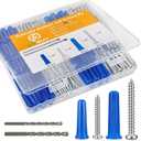 180PCS Conical Concrete Anchors and Screws Assortment Kit, 90PCS Concrete Wall Anchors, 90PCS Self Tapping Screws for Masonry Stucco Brick Cement Cinder Block Tile, with 2PCS Drill Bit