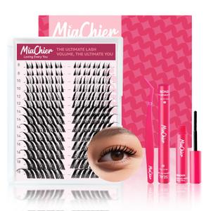 Fox Eye Lash ClustersKit, Easy for Beginners Individual Lashes, Cat Eye Lashes, 8-18mm C Curl 112pcs, Home DIY Lash Extensions, Waterproof Bond and Seal, Remover and Lash Tweezers