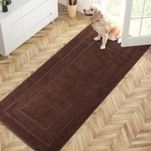 PURRUGS Dirt Trapper Door Mat 32" x 70", Non-Slip/Skid Machine Washable Entryway Rug, Dog Doormat, Super Absorbent Welcome Mat for Muddy Wet Shoes and Paws, Brown