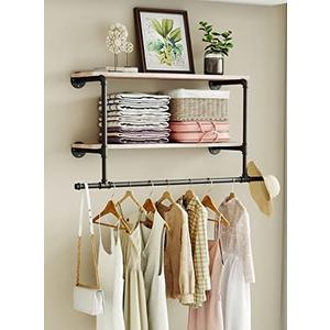 MAIKAILUN Industrial Pipe Clothes Rack with Wood Shelf, 42" Long Wall Mounted Clothing Rack with Hanging Rod for Laundry Room, Heavy Duty Pipe Shelves, Closet Storage, Retail Boutique Display MAIKAILUN Industrial Pipe Clothes Rack with Wood Shelf, 42" Long Wall Mounted Clothing Rack with Hanging Rod for Laundry Room, Heavy Duty Pipe Shelves, Closet Storage, Retail Boutique Display