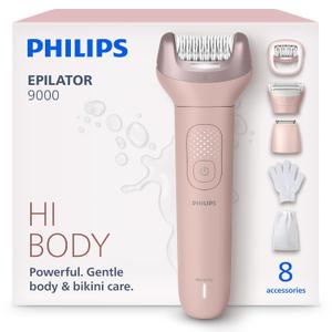 Philips Epilator Series 9000 - Cordless Wet and Dry Electric Epilator, Hair Removal for Legs, Body and Bikini, with ProGuide, 8 Accessories, 60 min. Runtime, Model BRE717/00
