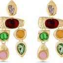 SNGIA 18K Gold Plated Dangle Boho Gemstone Earrings for Women by SNGIA, Boho Jewelry for Women, Dangling Large Big Unique Vintage Earrings for Women, Trendy Bohemian Handmade CZ Jewelry Gifts