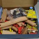 60PCS Wooden Train Set - Toy Magnetic Trains with Wooden Track Set for Kids Ages 3-8, Construction Crane Railway Set, Perfect Christmas Birthday Gift for Grandkids Toddlers Boys Girls