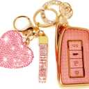 Key Fob Cover with Diamond Bling Keychain, Compatible with Lexus RX ES GS NX RS LX RC LC IS RCF Series 2013-2021 etc, TPU Smart Key Case and Rhinestone Heart for Women (Pink)