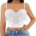 Erinaco Women's Rhinestone Diamond Tank Top Color Beaded Sling Tube Top Bustier Vest Crop Top Sexy Corset Bra Summer (White, L)