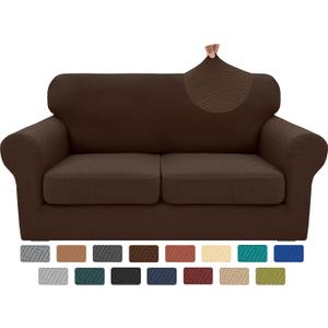 XINEAGE 2025 New 3 Pieces Couch Covers for 2 Cushion Sofa Super Stretch Loveseat Slipcover Pet Dog Universal Slip Cover Anti Slip Love Seat Furniture Protector (Coffee, 55"-69")
