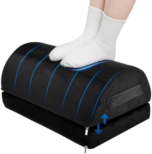Audoyon Handle Foot Rest for Under Desk at Work, Ergonomic Footrest for Office, Foot Stool for Feet with Double Layer Adjustable Height and Washable Cover, Black
