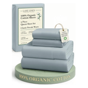 LANE LINEN 100% Organic Cotton Eco Friendly Sustainably Produced Queen Sheets Set, Low Pill Fade Resistant Machine Wash Fully Elasticized Cotton Bedding Queen Set- French Blue