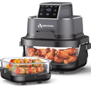 4-in-1 Portable Glass Air Fryer, 140–400°F Precise Heat, Max Crisp Technology, 4.2QT & 1.6QT Dual Containers with Lids, Freezer & Dishwasher Safe, Bake, Recrisp, Air Fry