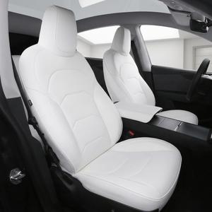 Tesla Model Y Seat Covers 2025 2026 Juniper, Custom Fit Full Coverage Waterproof Nappa Leather Car Seat Cover Set Accessories, Airbag Compatible(White)