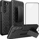 Ailiber for Samsung Galaxy S24 Plus 5G Case with Belt Clip, Galaxy S24 Plus Holster Case with Screen Protector, Kickstand Holder, Slim Shockproof Shell Full Body Cell Phone Case for Samsung S24+-Black
