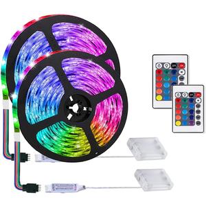 LED Strip with 24 Keys Remote Control, 2m Battery Powered Strip Lights for Party and DIY Decoration, 2 Pack