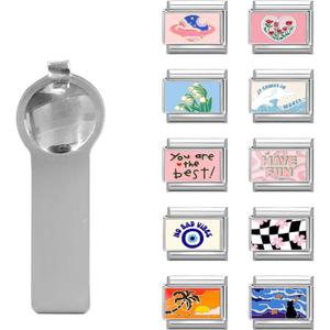 papasgix 11Pcs Italian Charms, 10mm*9mm Silver Italian Charm Bracelet Link Multiple Patterns DIY Jewelry Gifts