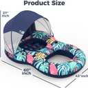 Pool Floats Adult with UPF 50+ Sunshade Canopy, Inflatable Pool Floaties Lounger with Headrest Cup Holder Footrest for Tanning Pool Toy Party, Swimming, Lake, Beach, Travel
