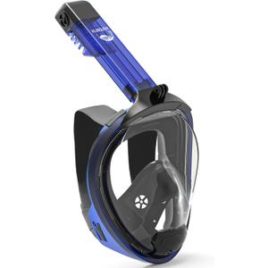 HD Full Face Snorkel Mask, Snorkeling Gear for Adults with 180 Anti-Fog HD View and Detachable Camera Mount, Anti-Leak Snorkel Mask Adult Youth (Large-X-Large, Transparent Blue)