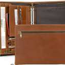 Zippered Padfolio Organizer, Leather Planner Binder, 12.9 Inch Portfolio Folder for Documents, Letter Size Business Card Tablet Document Holder for Men&Women, Brown