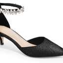 Guayonng Women's Wedding Rhinestones Low Kitten Heels Pumps Pointed Toe Dress Evening Shoes for Women Bridal Bride 8.1/2