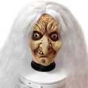 Old Lady Witch Mask with White Hair, for Halloween Costume Party, Masquerade