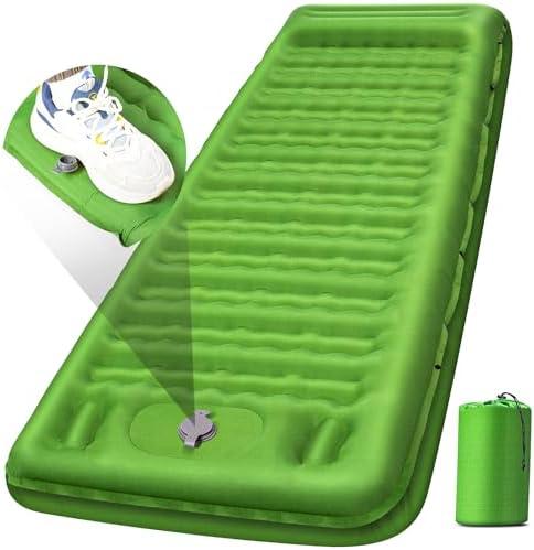 FNARMW Camping Sleeping Pad, Extra Thick 5 Inch Camping Mat with Pillow Built-in Foot Pump Inflatable Sleeping Pads Compact for Camping Backpacking Hiking Traveling Tent（Green）