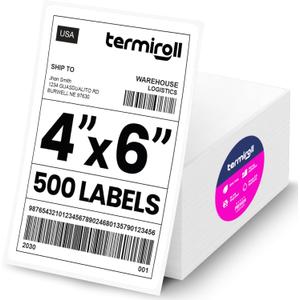 4x6 Thermal Labels, Shipping Stickers, 500 Labels/Fanfold Perforated, Compatible with Rollo, Zebra, iDPRT, Munbyn & More Direct Thermal Printers, Strong Adhesive, Multipurpose Small & Medium Business (White)