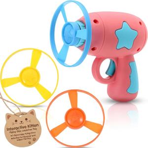 Mipcase Interactive Cat Toy Flying Disc Launcher Set 1 Launcher with 3 Gyroscope Discs Outdoor Flying Disc Toy for Indoor Carpet Park and Grass Play