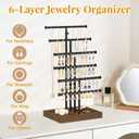 EsLuker.ly Necklace Earring Holder Organizer Display Jewelry Tree Stand | Adjustable Rack with Stable Wooden Storage Base for Women Vendors, 6 Tier Large Bracelet Bangle Tower, Stress-Free Mornings