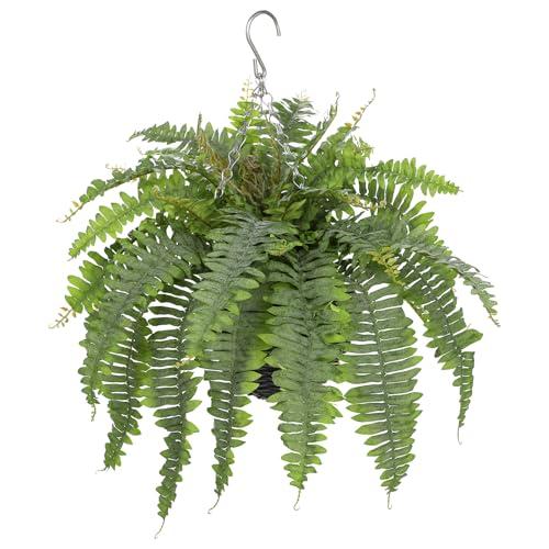 Artificial Fern Hanging Basket Plant 25" Boston Ferns 31 Leaves Greenery Plants with Rattan Pot for Outdoors & Indoor Fake Fern Bush Plant in Pot for Patio Entrance Porch Garden Decor Dusty Green