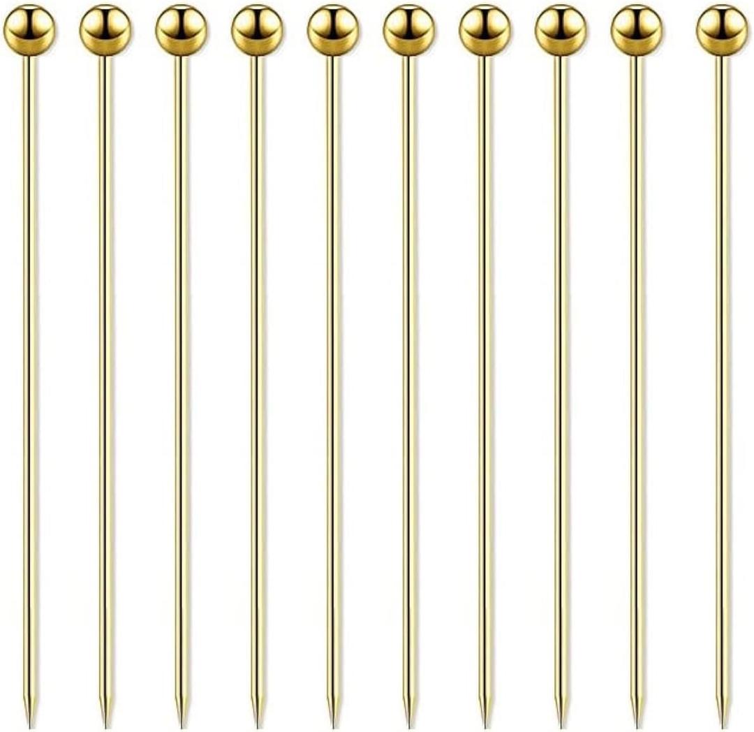 11 Pieces Stainless Steel Cocktail Picks Metal Martini Picks 4.3 inch Gold