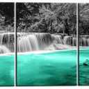 Nachic Wall Black and White Teal Waterfall Wall Art for Living Room Decor Framed Landscape Canvas Prints Painting Trees Forest Picture Artwork for Kitchen Office Home Wall Decor 12"x16" 3pcs
