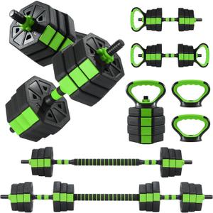 Adjustable Dumbbells, 44/66/88Lbs Free Weight Set with Connector, 4 In1 Weight Dumbbell Set Used As Kettlebells, Barbell, Push Up Stand, Fitness Exercise for Home Gym Suitable Men/Women (Black Green)