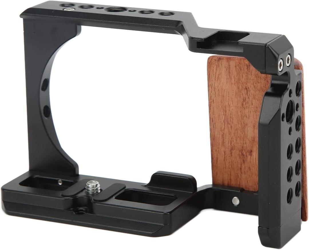 Camera Cage for ZV E10,Video Camera Extension Cage Rig,Aluminum Alloy Cage Mount Bracket, with Wooden Handle
