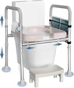 Raised Toilet Seat with Handles, Toilet Seat Riser for Seniors with Adjustable Height & Width, 450lbs Handicap Elevated Toilet Seat for Elderly, Pregnant, Fit Any Toilet (Add Assistance Steps)