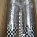 meekoo 50 Sets Checkered Cup with Flat Lids and Straws 12 oz White Black Checkered Flag Plastic Cups Clear Drink Disposable Cups with Lids for Race Car Themed Party Birthday Baby Shower Car Sports, White Black Checkered Flag, Plaid