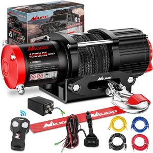 Nilight ATV UTV Electric Winch 12V 4500 lb Winches for Towing Trailer Truck Jeep Off Road Portable Waterproof IP67 Winch with Synthetic Rope Wireless & Wired Remote Control Hawse Fairlead Mount Plate