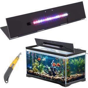 Sieral Aquarium Lids Polycarbonate Canopy with LED Light 29 x 11.38 x 0.12 Inch for 20/29/37 Gallon Without Center Brace Aquariums Cover Fish Tank Lid with a Hook Knife, Black