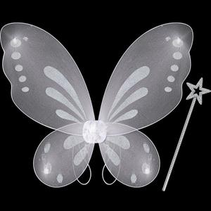 Sratte Fairy Princess Butterfly Wings Girls Kids Butterfly Costumes Set Star Wands Adults Christmas Birthday Party (White, Silver)