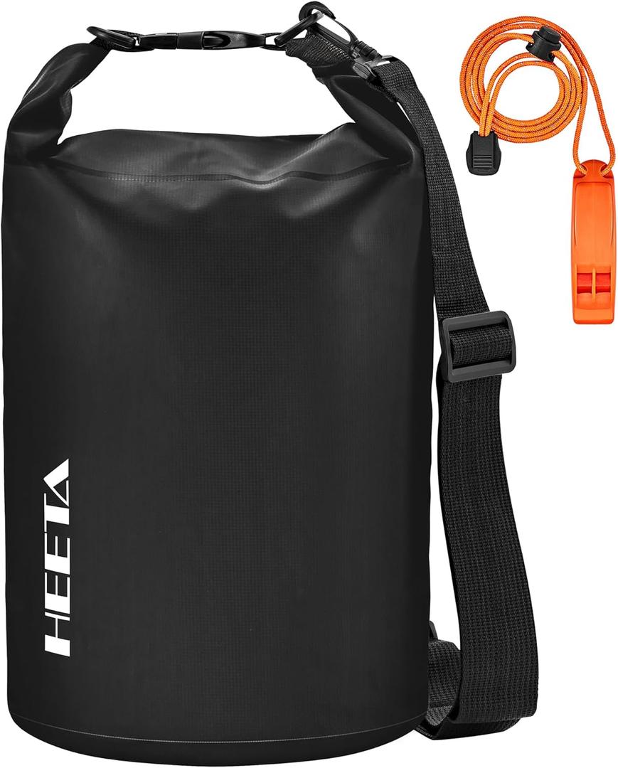HEETA Waterproof Dry Bag for Women Men(Upgraded Version) 5L/10L/20L/30L/40L Roll Top Lightweight Dry Storage Bag Backpack with Emergency Whistle for Travel, Swimming, Boating, Kayaking, Camping, Beach (Black)