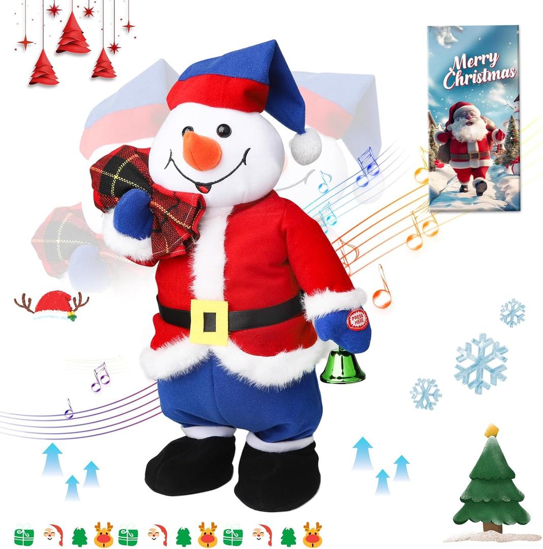 Jumping Singing Dancing Snowman Santa Plush Toys,Funny Novelty Electric Snowman Stuffed Animals Animated Christmas Plush Toy White Elephant Gifts 2025 Xmas Gift for Kids,15"