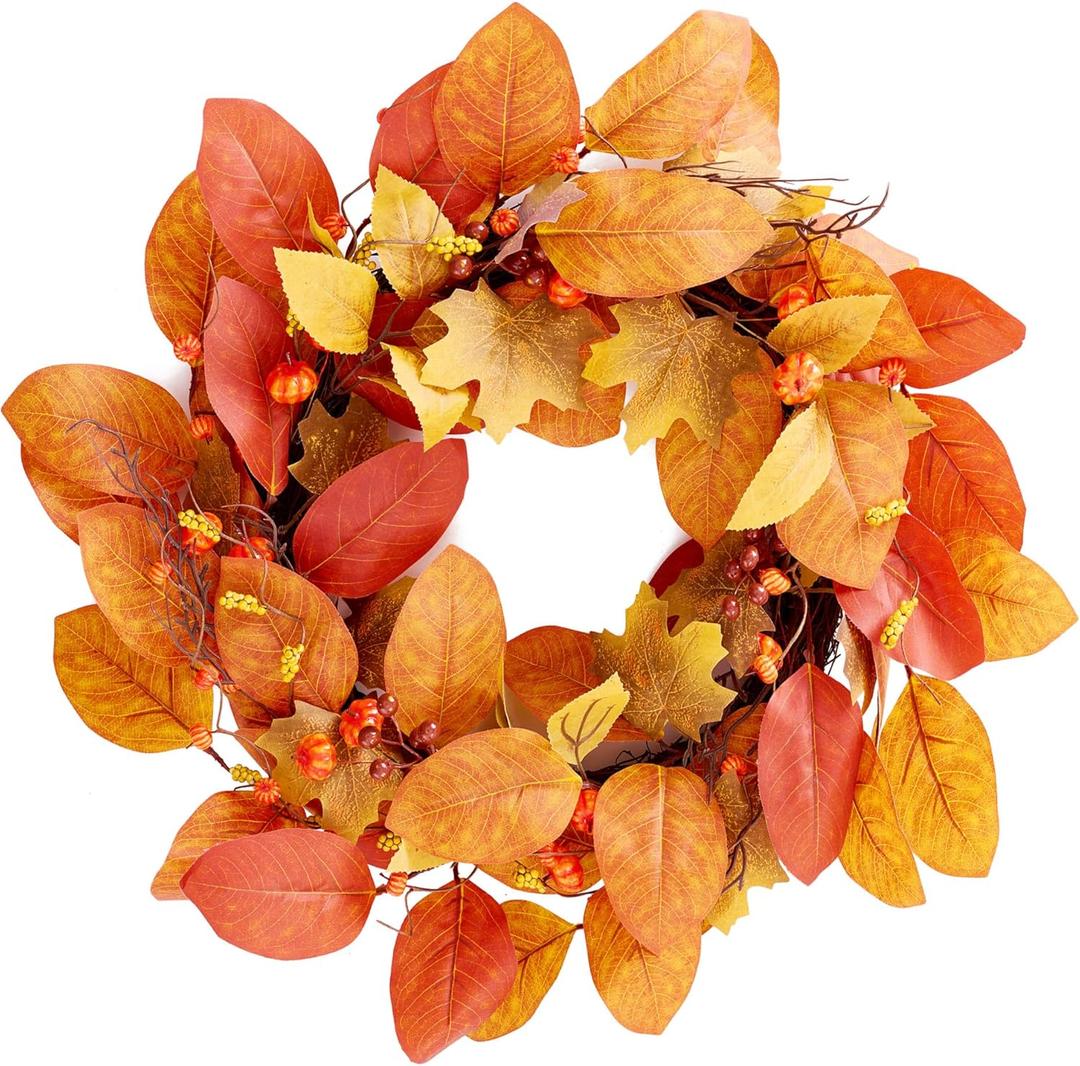 Fall Door Wreath, 22 Inch Fall Wreath with Pumpkins Berries Maple Leaves & Magnolia, Autumn Wreath for Front Door Wall Thanksgiving Halloween Decorations Fall Door Wreath, 22 Inch Fall Wreath with Pumpkins Berries Maple Leaves & Magnolia, Autumn Wreath for Front Door Wall Thanksgiving Halloween Decorations