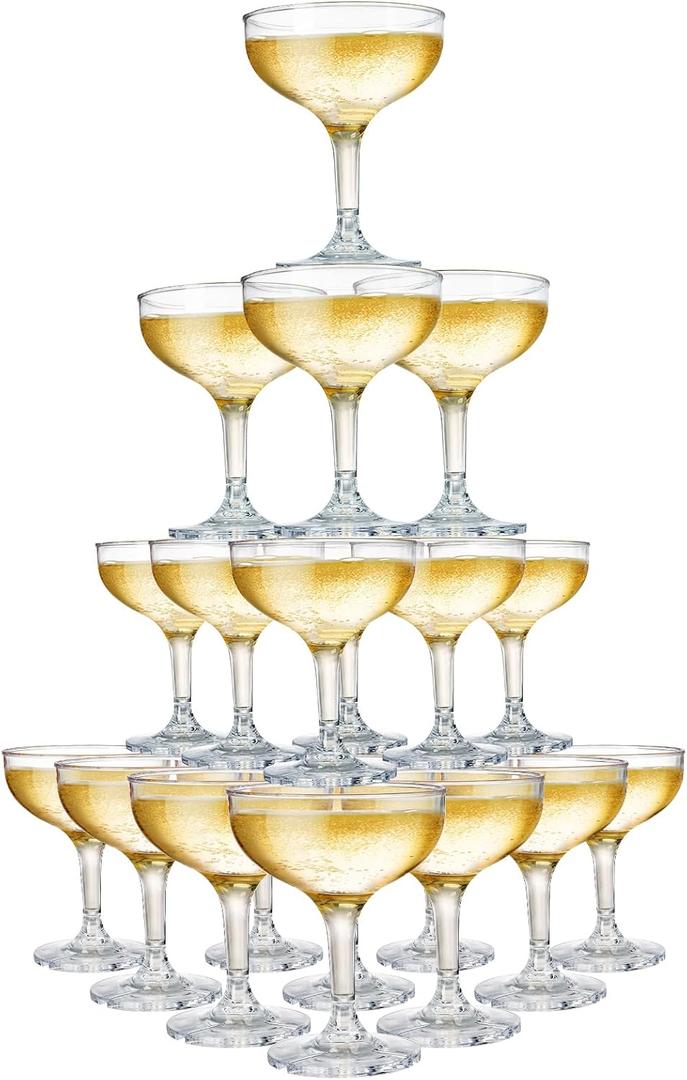 Peohud Set of 20 Coupe Cocktail Glasses, 5 Oz Small Acrylic Martini Glasses, Reusable Champagne Cups for Party, Home, Bar, Wedding, Picnic