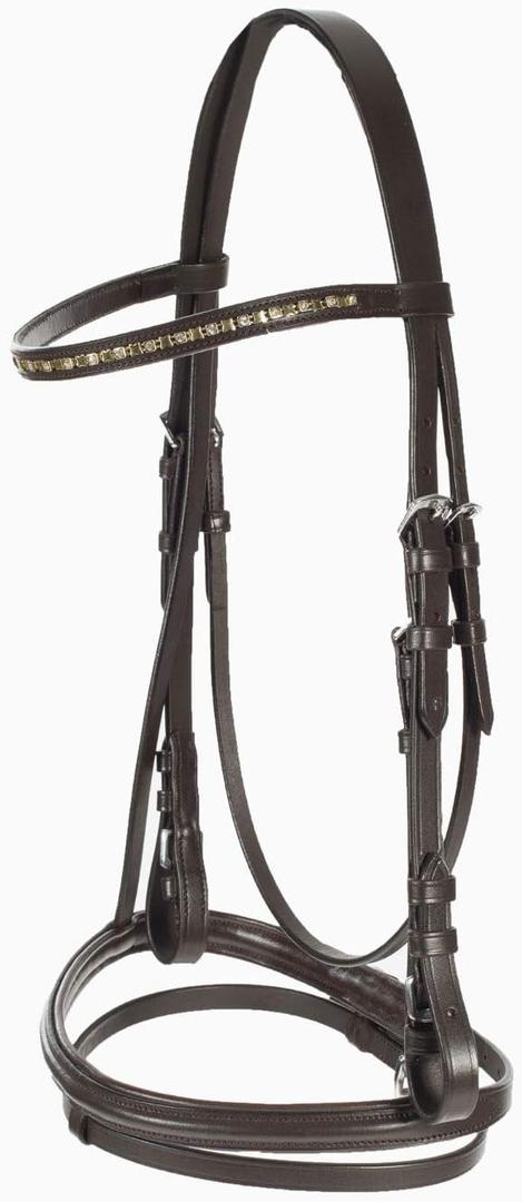 HORZE Weston Padded Leather Snaffle Bridle with Flash Noseband and Web Reins | English Bridle for Horses (Brown)