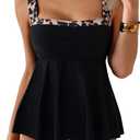 Aidonger Tankini Swimsuit for Women Square Neck Two Piece Bathing Suits (Black, M)
