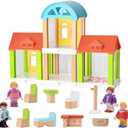42 Piece,  Small Wooden Dollhouse Set, 4-Room Family Toy House with 4 Movable Dolls, DIY Doll House Furniture Accessories, Birthday for Kids Ages 3-8 (12.24" L x 4.06" W x 9.44" H) Pack of 3