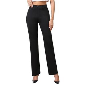Agenlulu High Waisted Dress Pants for Women Tall Straight Leg Pull On Black Work Slacks 31.5", XL
